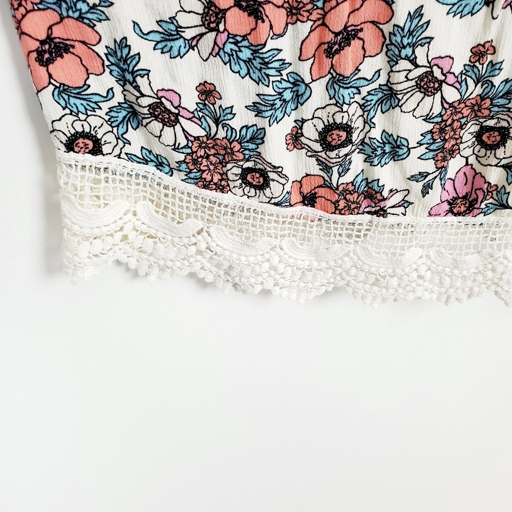 Wild Daisy Sleeveless Floral Sundress‎ Womens Size L Crochet Hem Elastic Waist - Picture 9 of 12